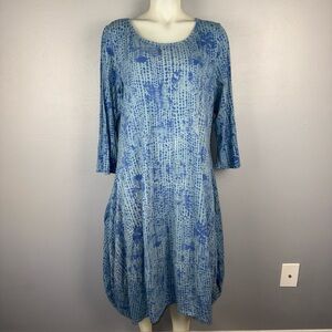 Prairie Cotton Tulip Dress XL Wailua Falls Print and Azure color Lagenlook